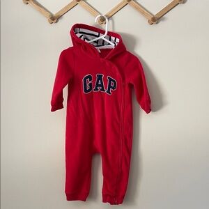 GAP Red Hooded Fleece One-Piece with Navy Logo